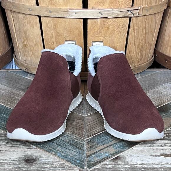 Cole Haan ZeroGrand Rust Red Suede Slip-On Fur Wool Ankle Booties Women Size 6.5 - Picture 7 of 11